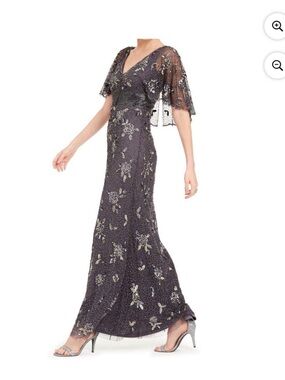 Adrianna Papell Embellished V-Neck Evening Gown